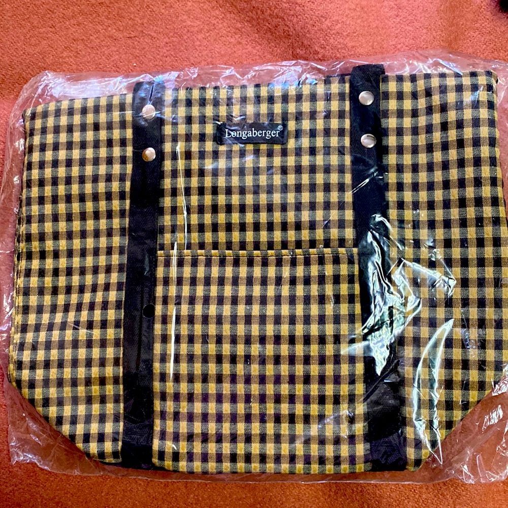 NIB Longaberger Small Tote Black/Tan Check